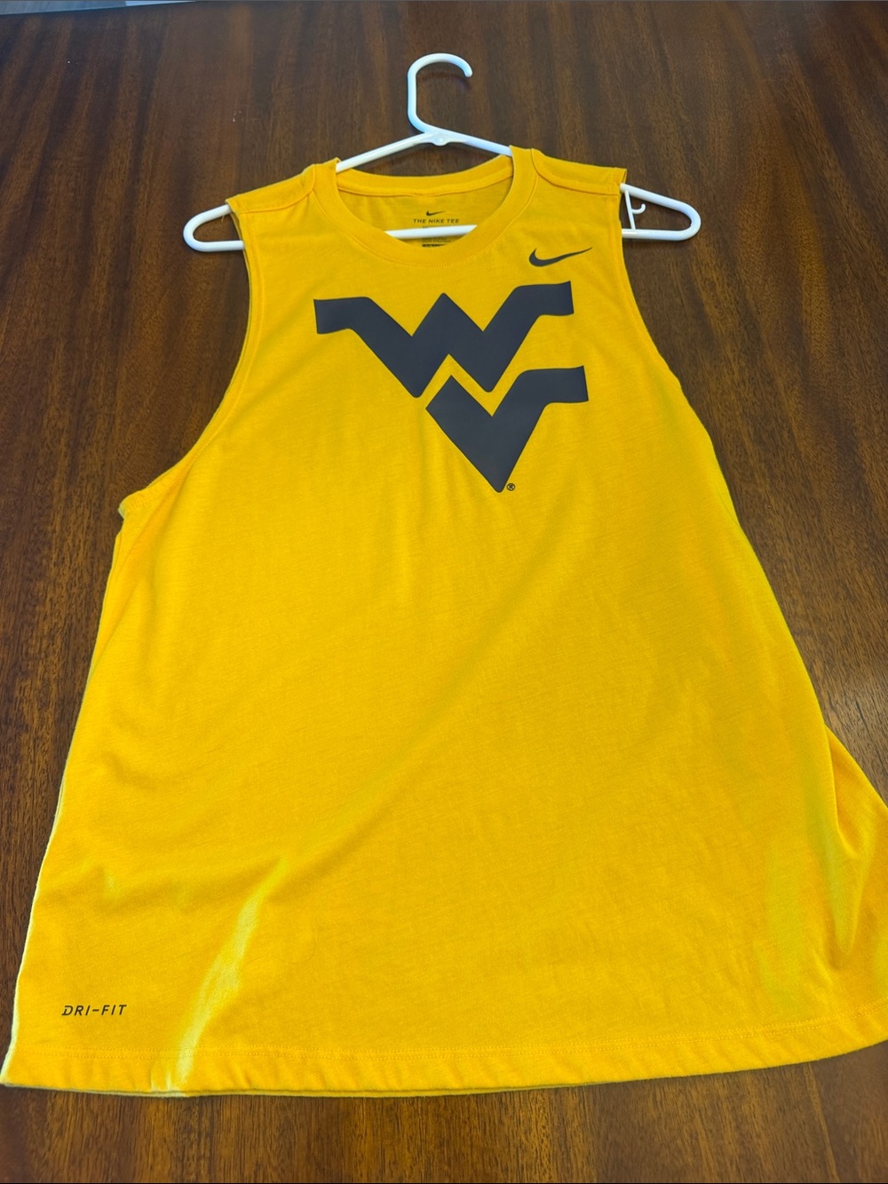 Nike women’s Yellow Sleeveless Dri-FIT Swim/Training Tank with Navy Logo